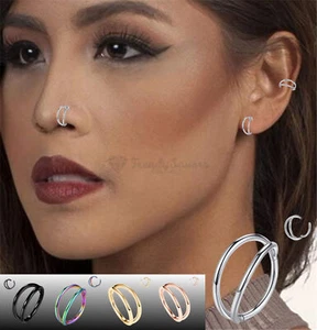 1pc 8MM Double Septum Ring Hinged Nose Hoop Earrings Surgical Stainless Steel - Picture 1 of 72