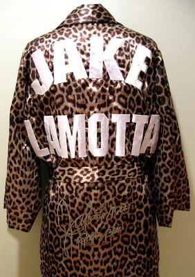 Bata de Boxeo Jake LaMotta Raging Bull Autografiada Leopardo Prueba ASI Foto 1 de 3