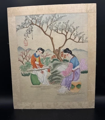 CHINESE Women ORIGINAL WATERCOLOR PAINTING SIGNED UNFRAMED 9” X 11” - Image 1 of 4