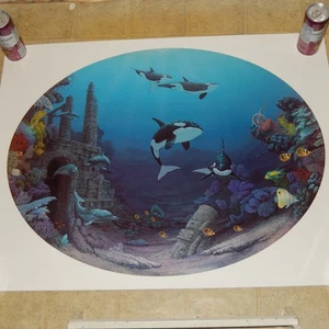 DAVID MILLER Oval 33" ORCA Killer Whale Large Family Pod Print Lithograph Marine - Picture 1 of 6