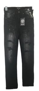 Encrypted Junior Boy Skinny Jeans Distressed Black Size 18 White Paint Splatter - Picture 1 of 3