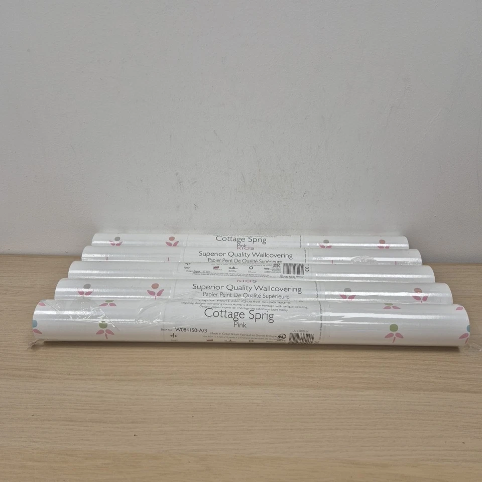 Laura Ashley Kids Superior Wallpaper Cottage Sprig White Pink 5x Rolls Crafts  - Image 1 of 4