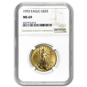 1993 1/2 oz American Gold Eagle MS-69 NGC - Picture 1 of 3
