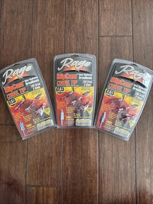 Three Pack Rage Slipcam 100 grain 3 Blade Broadheads 1.5” Cut CHISEL TIP - Image 1 of 4