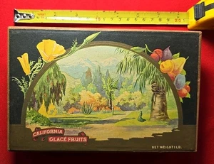 Vntg. California Glace Fruits One Pound Wooden Box (empty) - Calif. Poppy & Palm - Picture 1 of 3