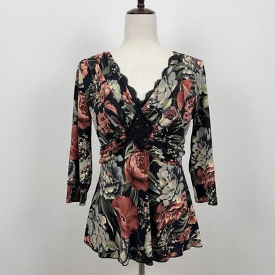 JTB Top Mujer S Babydoll de Encaje Floral Oscuro Moody Retro Femenino Cintura Imperio Y2K Foto 1 de 4
