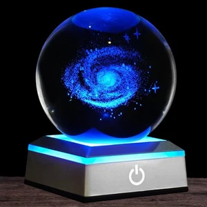 3D Galaxy Crystal Ball Night Light 3.15 inch Glass Ball Table Lamp with Color... - Picture 1 of 7