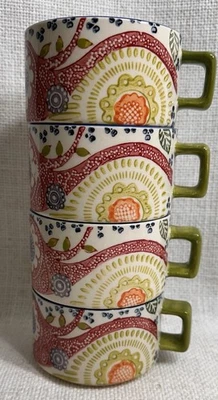 Pier 1进口可堆叠咖啡杯彩虹佩斯利手绘无支架 — 第 1/4 张图片