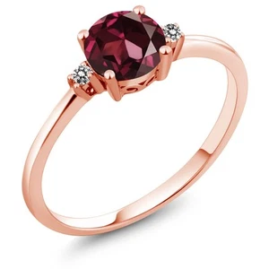 1.03 Ct Round Red Rhodolite Garnet White Diamond 10K Rose Gold Ring - Picture 1 of 6