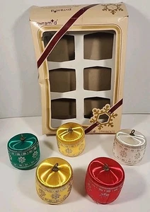 5 Vintage Box Pyramide Satin Trommelform Ornamente Weihnachten ROT Silber Grün Glitzer  - Bild 1 von 11