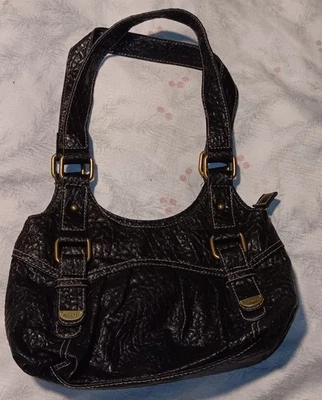 Bolso de mano ROSETTI de cuero negro con correas de doble hebilla. (#1937A) Foto 1 de 4