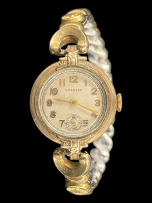 Reloj delgado vintage Emerson de dos tonos mecánico cuerda para damas 21 mm Foto 1 de 4