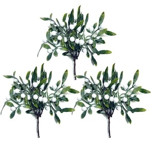Set of 3 Artificial Glitter Mistletoe Picks Sprays 20cm - Christmas Decoration - Picture 1 of 6