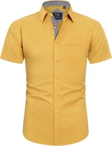 2025 Men's Wrinkle-Free Dress Shirt Short Sleeve Stretch Business Casual Down - Picture 1 of 50