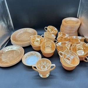 Vintage FIRE-KING Orange Peach Luster Laurel Leaf Oven Ware Lot Of 51 Bundle!! - Picture 1 of 24