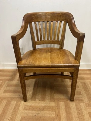 Vintage WOOD OFFICE CHAIR arm side banker desk courthouse lawyer antique old oak - Image 1 of 4