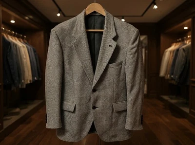 Marks & Spencer Wool Silk Suit Jacket Blazer Black White Herringbone Men's 42R - Image 1 of 4