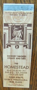 WOODGRAIN MATCHBOOK COVER: HOMESTEAD BBQ (BLUE ISLAND, ILLINOIS) -G27 - Picture 1 of 1