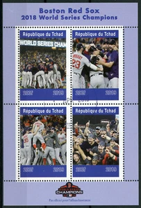 Chad 2019 CTO Boston Red Sox World Series 2018 4v M/S Baseball Sports Stamps - Picture 1 of 1