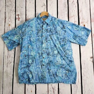 Johari West SS Hemd Herren blau Hawaii geometrisches Muster 100% Baumwolle - XL - Bild 1 von 5