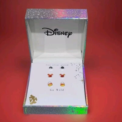 Pendientes de Halloween de Disney Candy Corn Orange Mickey Black Diamond Silver Stud Foto 1 de 4