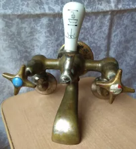 RARE Vintage old antique Bronze WATER FAUCET handle Wall Mount Mixer Tap - Picture 1 of 12