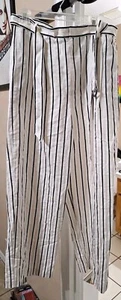 New Polo Ralph Lauren Women’s Belted Satin Pant Size 12 Pants Cream Multi Stripe - Picture 1 of 8