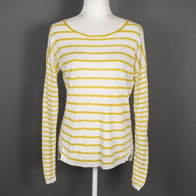 Vince Yellow Striped Linen Knit Lightweight Long Sleeve Sweater Top - SZ XS - Image 1 of 4