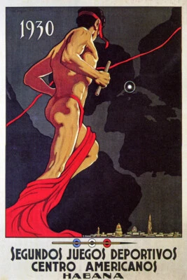 1930 JUEGOS DEPORTIVOS AMERICANOS HABANA CUBA ATHLETE SPORT VINTAGE POSTER REPRO - Image 1 of 3