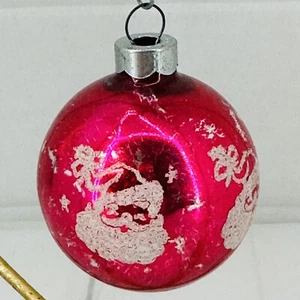 Christmas Tree Ornament Blown Glass USA Round Mica Santa Claus Pink 2" Ball - Picture 1 of 11