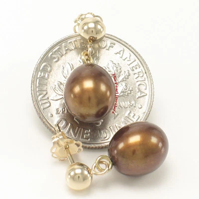 Chocolate Pearl Stud Dangle Earrings – 14k Yellow Gold - Image 1 of 4