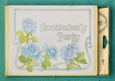 Tarjetas de invitación de fiesta de aniversario de colección azul floral, paquete de 8 con sobre, lote de 2 Foto 1 de 2