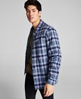 And Now This Mens Cotton Plaid Shirt Jacket Dark Blue Large
