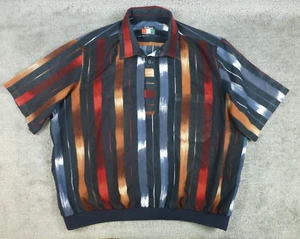 D’Accord Shirt Retro VTG 1/4 Button Short Sleeve Disco Black Red Blue Stripe 2XL - Picture 1 of 9