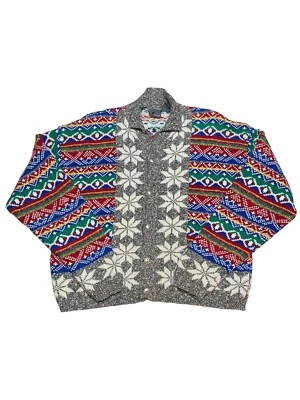 Cárdigan suéter grande vintage años 90 Lizwear para mujer Fair Isle copo de nieve vacaciones Foto 1 de 4