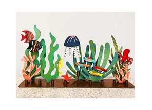 Metal Menorah Aquarium Bottom of Ocean Fish Seahorse Octopus Jelly Fish & Coral - Picture 1 of 1