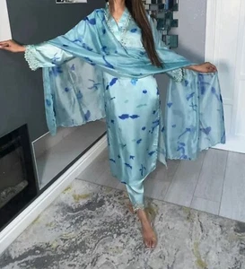 Tie-dye Silk Kurta & trouser Punjabi 3pc suit with mirrored work Size L Khaadi - Picture 1 of 4