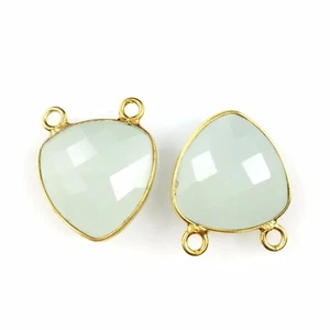 Bezel Gem Links - Gold Vermeil - Small Trillion - 15mm - Aqua Chalcedony -1pc - Picture 1 of 3