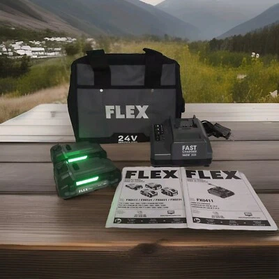 2x Flex FX0111 24V Li-Ion Battery 2.5Ah W Fast Battery Charger And Bag FX0411