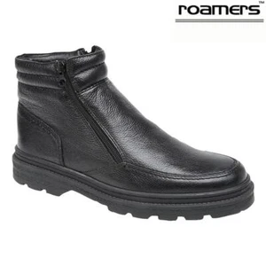 MENS ROAMERS FUR LINED ANKLE BOOTS SIZE UK 6 - 12 WARM TWIN ZIP LEATHER M333A KD - Picture 1 of 5