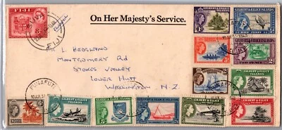 1957 British Fiji Islands Funafuti Stamp Set Cover to New Zealand Wellington - Image 1 of 2