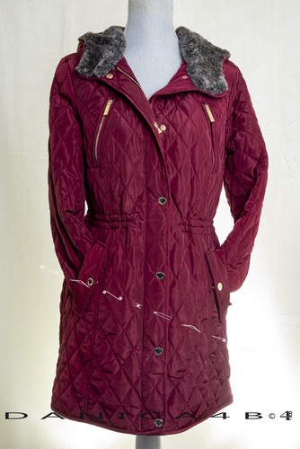 Cappotto donna Michael Kors Diamond trapuntato con cappuccio pelliccia sintetica giacca anorak scuro brandy M