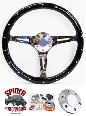 1970-1987 Dodge wood steering wheel 14" BLACK WIDOW - Image 1 of 4