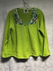 Vintage Storybook Knits Apple Green Sweater Cardigan Large Sequin Butterflies
