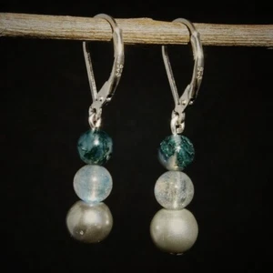 New Silver-plated Fashion Handmade Natural Crystal Agate Gem Long Earrings - Picture 1 of 2