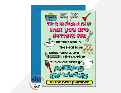 KHAOS AND INK Plumber Funny tradesman birthday card. heating engineer plumbing bathroom fitter