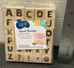 NEW Hello Hobby 30-PIECE WOOD STAMP SET 26-LETTERS & 4 symbols (HK6)free shipp - Picture 1 of 3