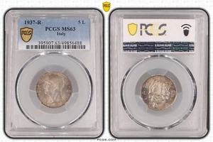 ITALY SILVER 5 LIRE UNC COIN 1937 YEAR KM#79 VICTOR EMMANUEL PCGS MS63 TOP POPš„ - Picture 1 of 1
