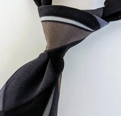 Corbata geométrica de seda pintada a mano vintage Robert Daskal azul plata Foto 1 de 4