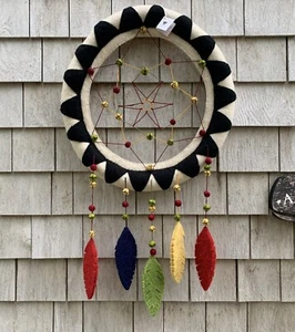 Large 34x20 FELTED WOOL DREAM CATCHER Wall Hanging by FIONA WALKER England RARE - Picture 1 of 18